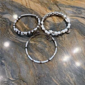 Alex and Ani Silver and White Beaded Bracelets